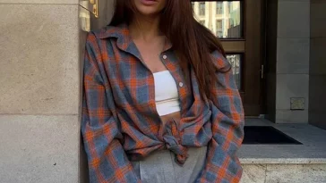 Women Vintage Long Sleeve Shirt Oversized Plaid Shirt Autumn Win